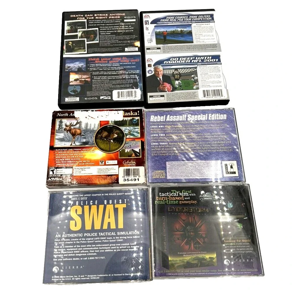PC Games Lot of 6 Tiger Woods Golf Cabelas Hunting Star‎ Wars Swat